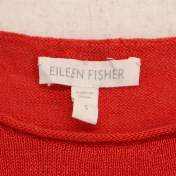 EILEEN FISHER Linen Short Sleeve Crewneck Top in Orange Red Size S - Picture 6 of 7